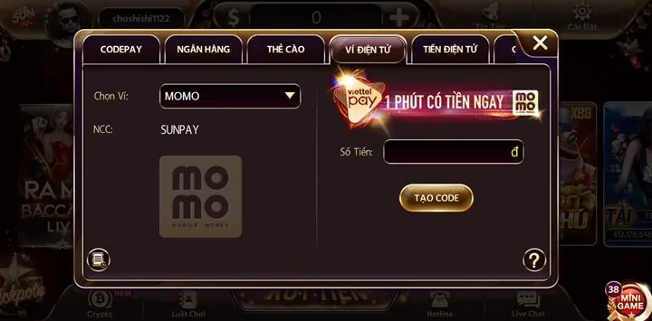 Hướng dẫn nạp tiền Sunwin