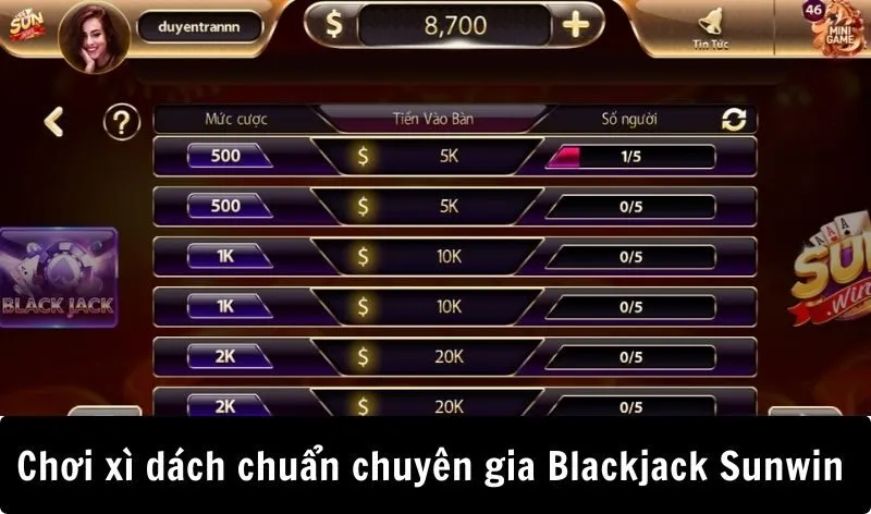 Cách chơi xì dách chuẩn chuyên gia tại Blackjack Sunwin
