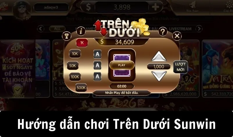 Hướng dẫn newbie chơi game Trên Dưới Sunwin
